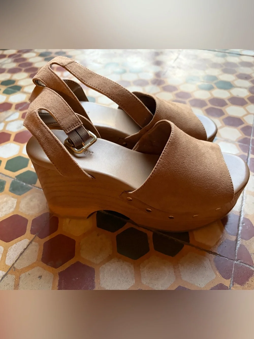 Women’s Tan Studded Platform Sandals - Suede Slingback